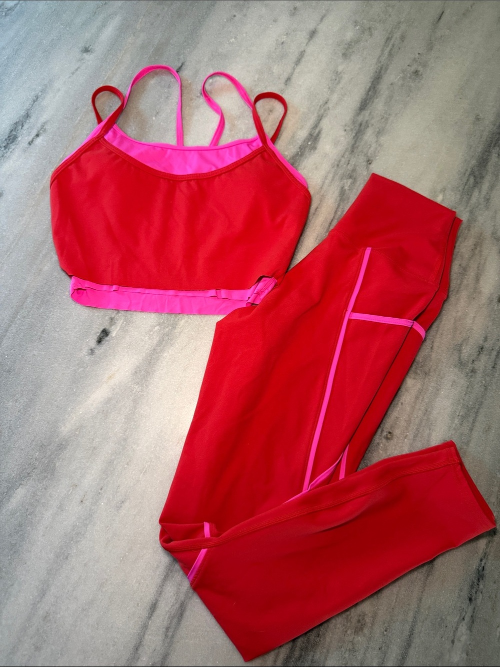 Beach Riot Red Legging & Bra Set with Pink Trim